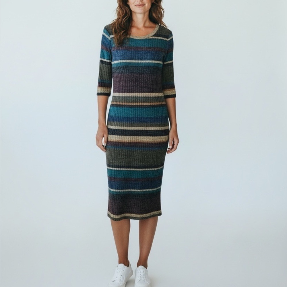 Emma & Michele Striped Midi Sheath Dress Womens Medium Multicolor